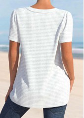 White Button Short Sleeve V Neck Blouse