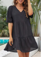 Breathable Black Ruched V Neck Cover Up
