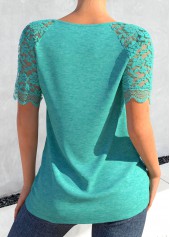 Turquoise Lace Short Sleeve Round Neck T Shirt | thumb picture 