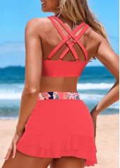 Drawstring Mid Waisted Geometric Print Coral Bikini Set | thumb picture 