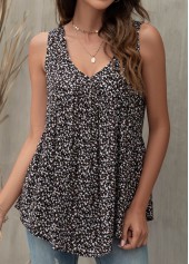 Black Smocked Ditsy Floral Print Tank Top | thumb picture 