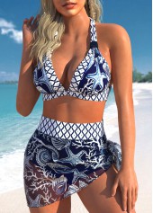 Mesh High Waisted Animal Print Navy Bikini Set | thumb picture 
