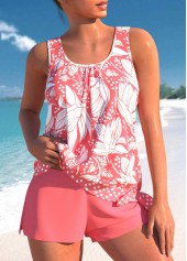 Bowknot Mid Waisted Floral Print Coral Tankini Set
