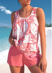Bowknot Mid Waisted Floral Print Coral Tankini Set | thumb picture 