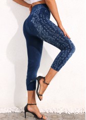 Denim Blue Floral Print High Waisted Leggings | thumb picture 