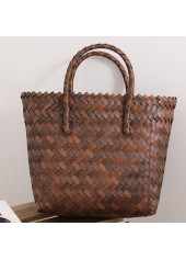 Dark Coffee Open Straw Hand Bag | thumb picture 