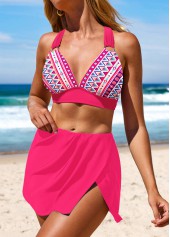Hot Pink Circular Ring Mid Waisted Geometric Print Bikini Set | thumb picture 