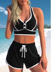 Plus Size High Waisted Criss Cross Black Bikini Set