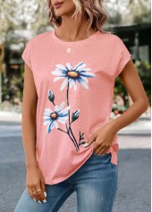 Pink Floral Print Short Sleeve T Shirt | thumb picture 