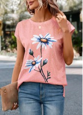 Pink Floral Print Short Sleeve T Shirt | thumb picture 
