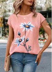 Pink Floral Print Short Sleeve T Shirt | thumb picture 