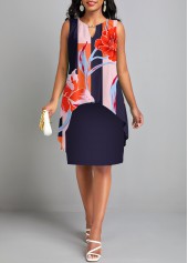 Multi Color Fake 2in1 Floral Print Dress