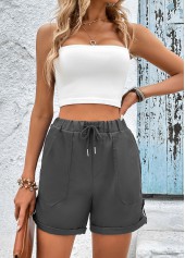 Grey Pocket Drawastring High Waisted Shorts | thumb picture 