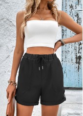 Black Pocket Drawastring High Waisted Shorts | thumb picture 