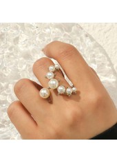 Pearl Detail Asymmetry Silvery White Ring