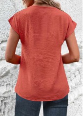 Coral Button Short Sleeve V Neck Blouse | thumb picture 