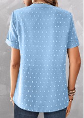 Sky Blue Button Short Sleeve Split Neck Blouse