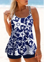 Circular Ring Animal Print Navy Tankini Set