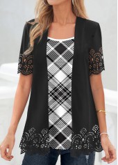 Black Plaid Short Sleeve Fake Two Piece Twinset | thumb picture 