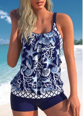 Cut Out Animal Print Navy Tankini Set
