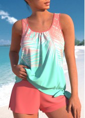 Multi Color Tie Mid Waisted Tankini Set