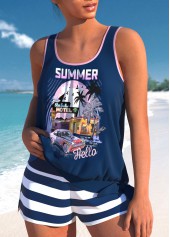 Tie Mid Waisted Tropical Plants Print Tankini Set | thumb picture 