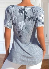 Grey Patchwork Floral Print Short Sleeve T Shirt | thumb picture 