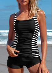 Scoop Neck Patchwork Striped Black Tankini Top-No Bottom | picture 1