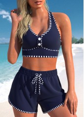 Criss Cross High Waisted Striped Navy Bikini Set