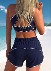 Criss Cross High Waisted Striped Navy Bikini Set | thumb picture 