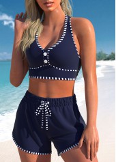 Criss Cross High Waisted Striped Navy Bikini Set | thumb picture 