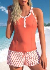 Contrast Binding Mid Waisted Tribal Print Tankini Set