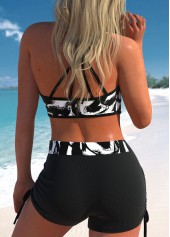 Three-piece High Waisted Graffiti Print Black Tankini Set | thumb picture 