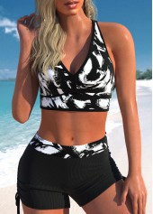 Three-piece High Waisted Graffiti Print Black Tankini Set | thumb picture 