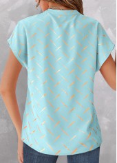 Light Blue Split Striped Short Sleeve Blouse | thumb picture 