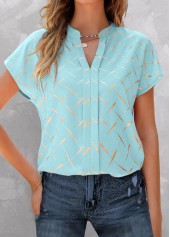 Light Blue Split Striped Short Sleeve Blouse | thumb picture 