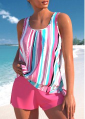 Hot Pink Bowknot Multi Stripe Print Tankini Set | thumb picture 