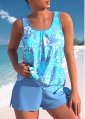Bowknot Mid Waisted Neon Blue Tankini Set