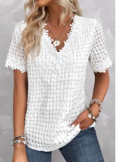 White Embroidery Short Sleeve V Neck Blouse