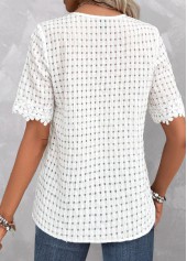 White Embroidery Short Sleeve V Neck Blouse