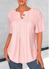 Light Pink Button Short Sleeve Split Neck Blouse | thumb picture 