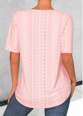 Light Pink Button Short Sleeve Split Neck Blouse | thumb picture 