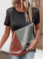 Black Lace Short Sleeve Round Neck T Shirt