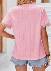 Pink Patchwork Short Sleeve V Neck T Shirt | thumb picture 