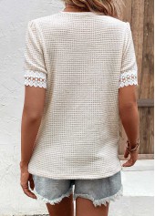 Beige Patchwork Short Sleeve Round Neck T Shirt | thumb picture 