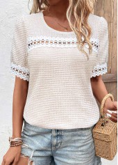 Beige Patchwork Short Sleeve Round Neck T Shirt | thumb picture 