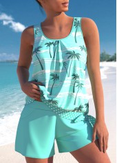 Tie Mid Waisted Tropical Plants Print Tankini Set