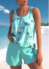 Tie Mid Waisted Tropical Plants Print Tankini Set | thumb picture 