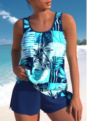 Tie High Waisted Tropical Plants Print Tankini Set