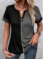 Dark Grey Marl Button Short Sleeve T Shirt